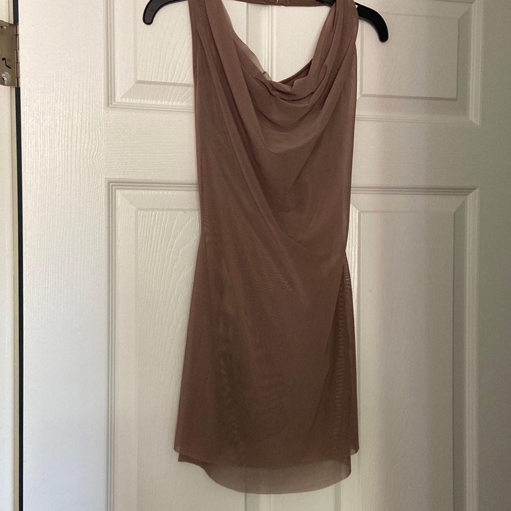 Sheer cowl neck dress. Built in bra and briefs.
